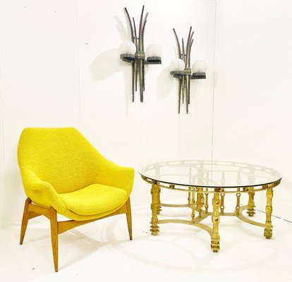 Mid-Century Wrought Gilded Iron and Glass Coffee Table, France, 1940s-FGA-1323558