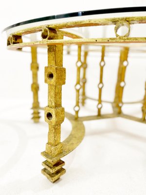 Mid-Century Wrought Gilded Iron and Glass Coffee Table, France, 1940s-FGA-1323558