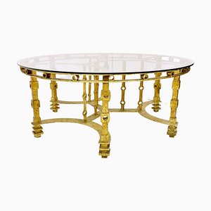 Mid-Century Wrought Gilded Iron and Glass Coffee Table, France, 1940s-FGA-1323558