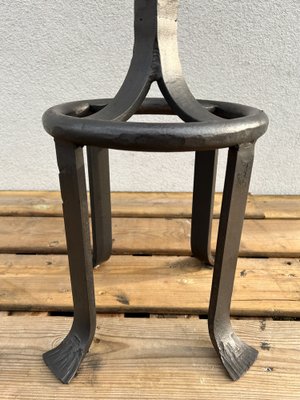 Mid-Century Wrought Iron Bar Stools with Leather Seats, 1970s, Set of 3-WZZ-1762950