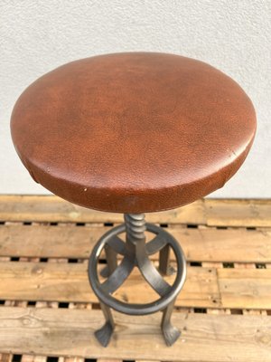 Mid-Century Wrought Iron Bar Stools with Leather Seats, 1970s, Set of 3-WZZ-1762950