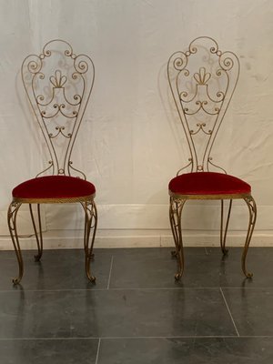 Mid-Century Wrought Iron & Gilded High Back Dining Chairs, 1950s, Set of 2-IJR-741595