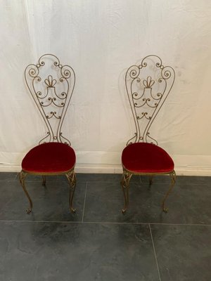 Mid-Century Wrought Iron & Gilded High Back Dining Chairs, 1950s, Set of 2-IJR-741595