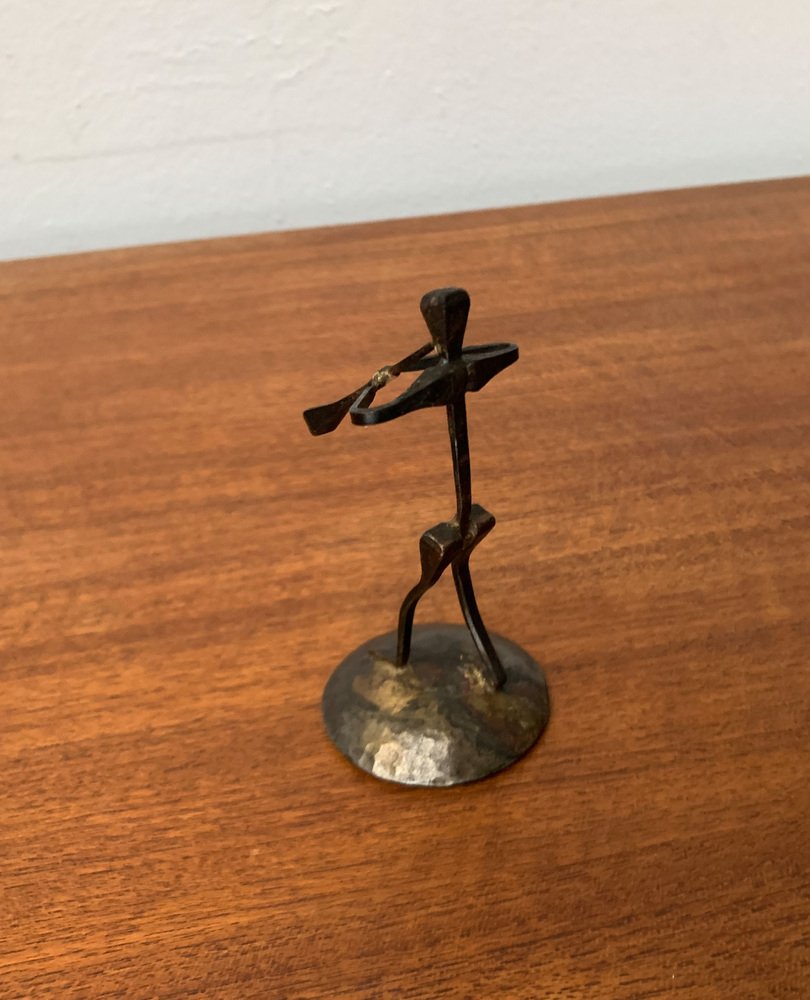 Mid-Century Wrought Iron Horseshoe Nail Art Piper Figurine, 1960s