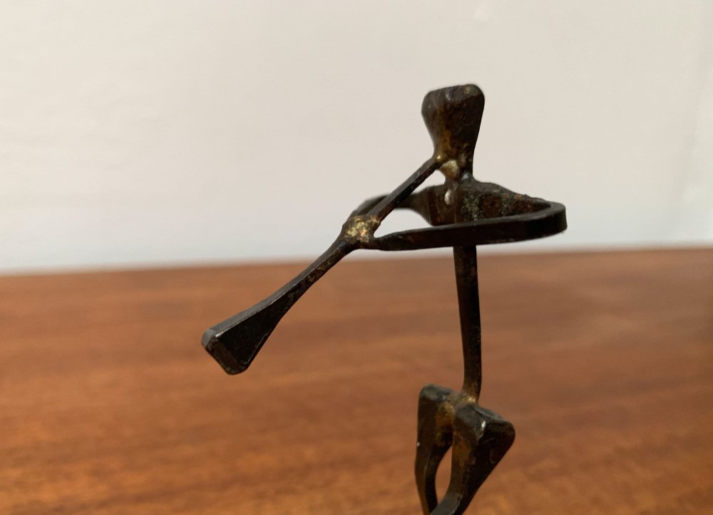 Mid-Century Wrought Iron Horseshoe Nail Art Piper Figurine, 1960s