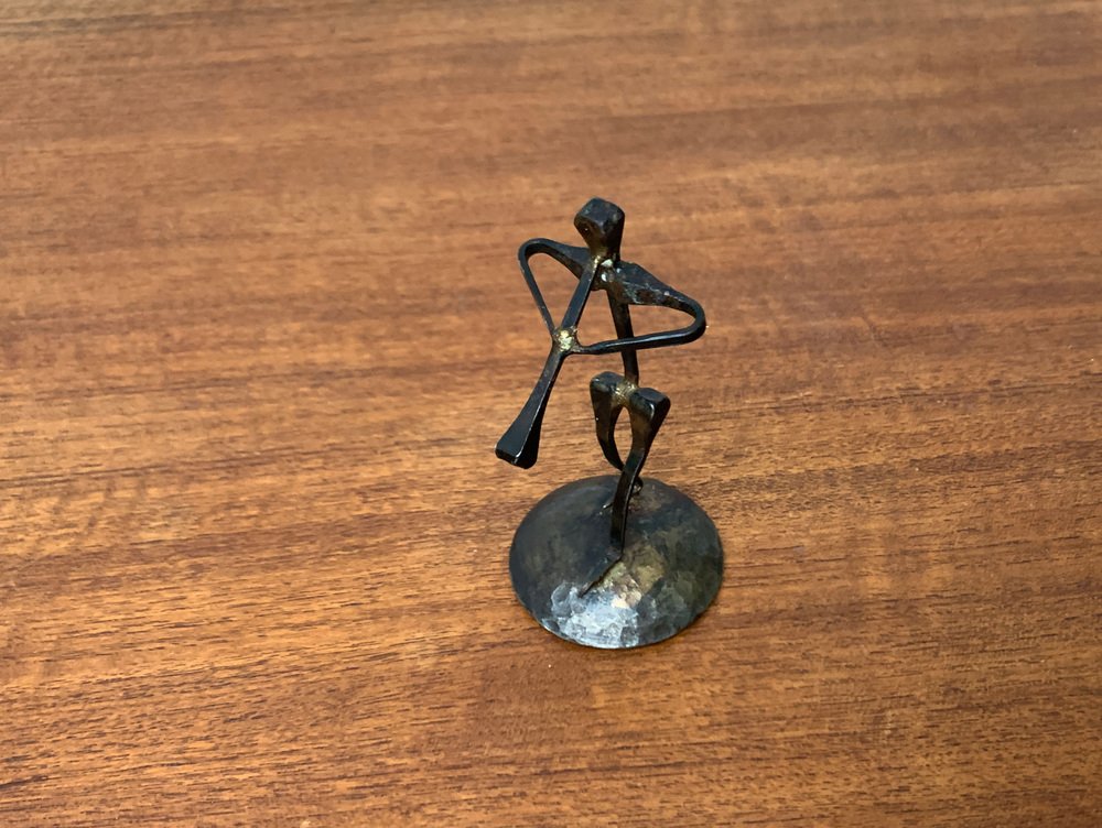 Mid-Century Wrought Iron Horseshoe Nail Art Piper Figurine, 1960s