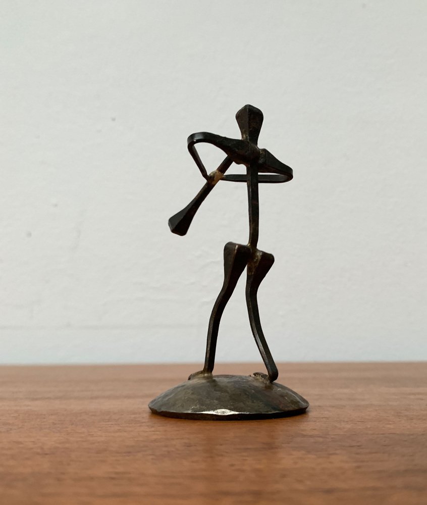 Mid-Century Wrought Iron Horseshoe Nail Art Piper Figurine, 1960s