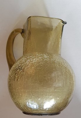 Mid-Century Yellow Craquele Glass Carafe-QDP-1095987