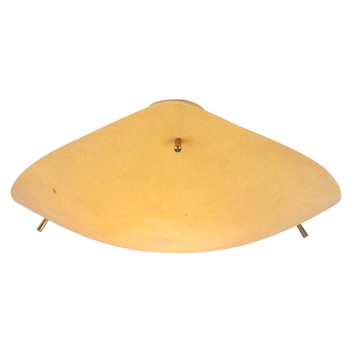 Mid-Century Yellow Fiberglass & Brass Flush Mount, 1950