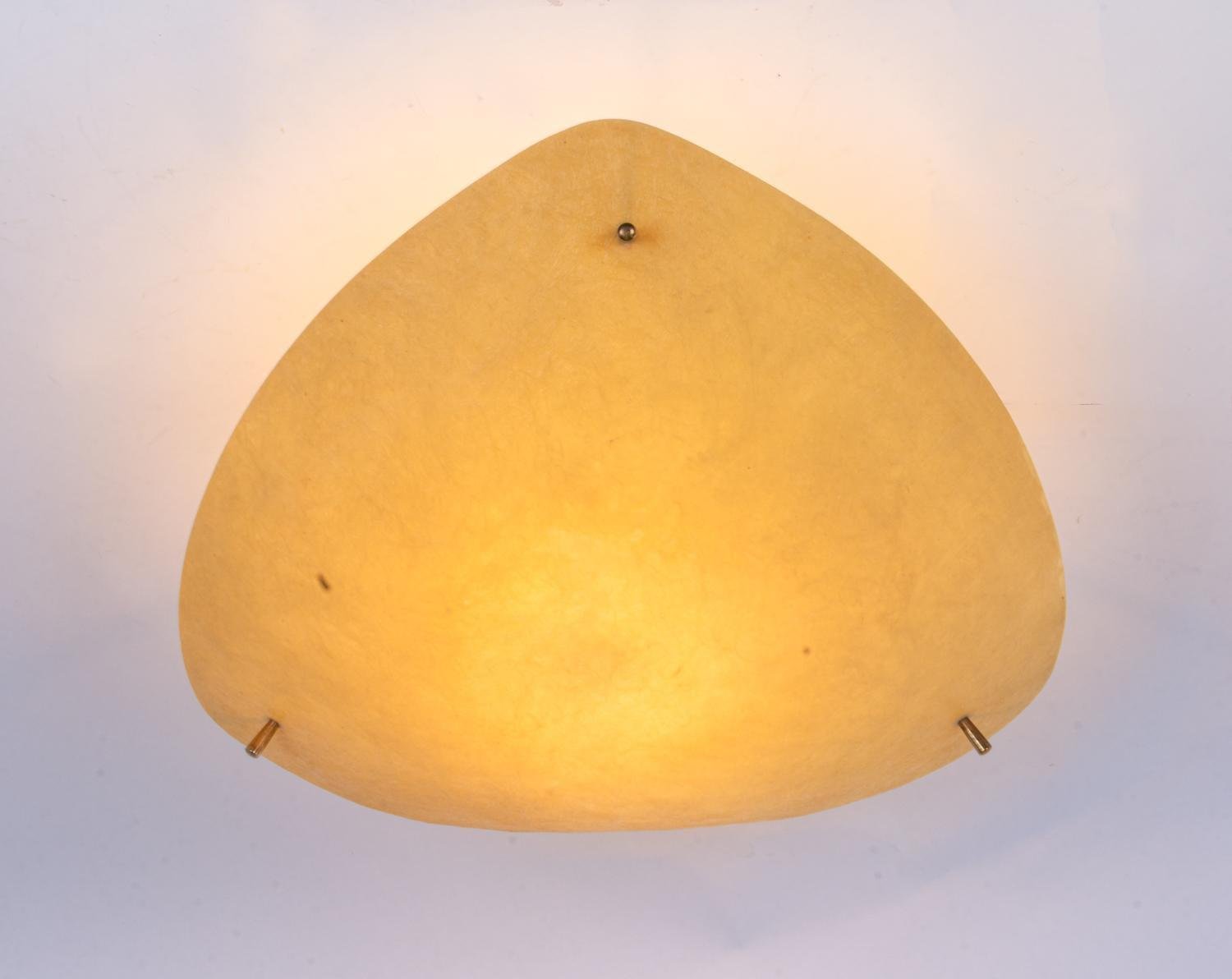 Mid-Century Yellow Fiberglass & Brass Flush Mount, 1950