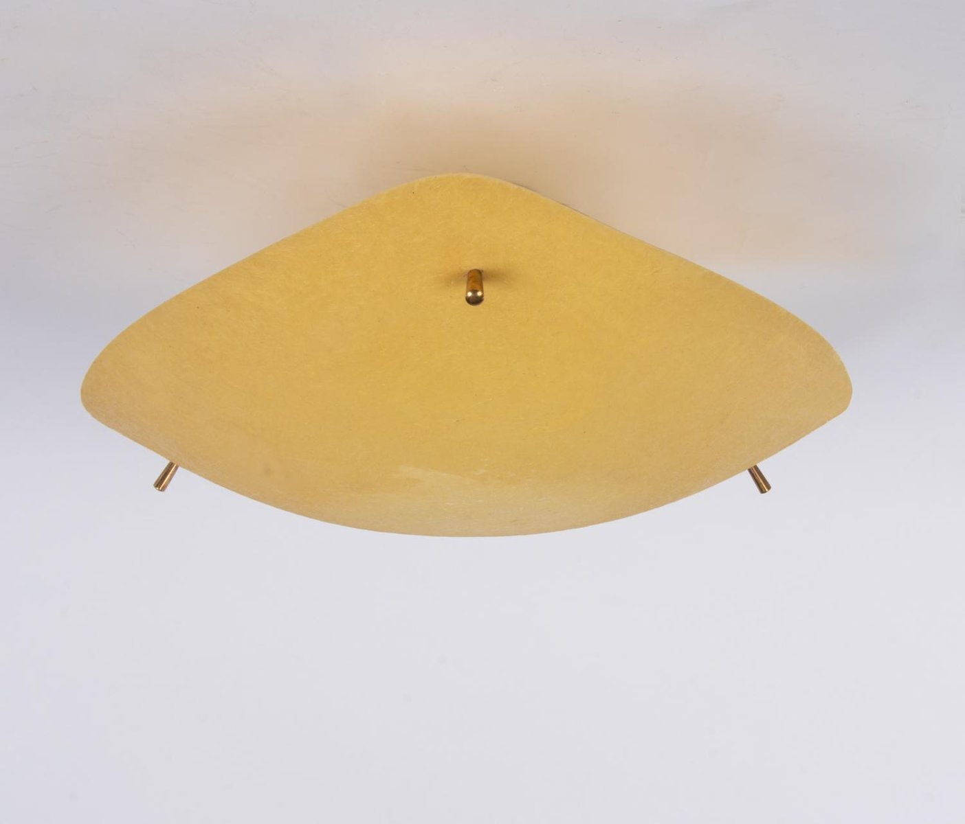 Mid-Century Yellow Fiberglass & Brass Flush Mount, 1950