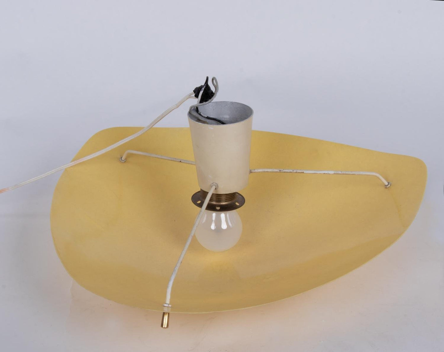 Mid-Century Yellow Fiberglass & Brass Flush Mount, 1950