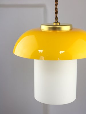 Mid-Century Yellow Glass and Brass Mushroom Pendant Lamp-HGJ-1440880