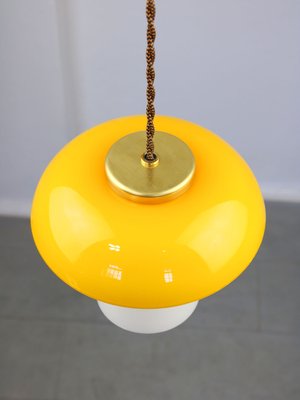 Mid-Century Yellow Glass and Brass Mushroom Pendant Lamp-HGJ-1440880