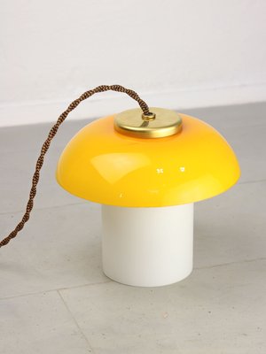 Mid-Century Yellow Glass and Brass Mushroom Table Lamp-HGJ-1440913