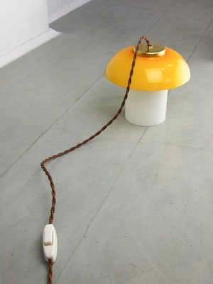 Mid-Century Yellow Glass and Brass Mushroom Table Lamp-HGJ-1440913