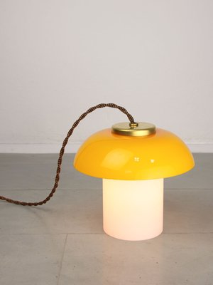 Mid-Century Yellow Glass and Brass Mushroom Table Lamp-HGJ-1440913