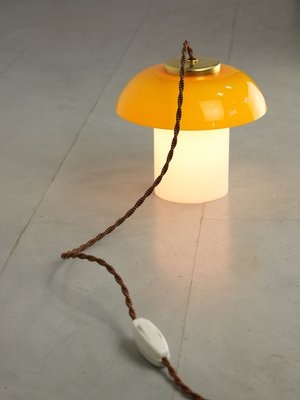 Mid-Century Yellow Glass and Brass Mushroom Table Lamp-HGJ-1440913