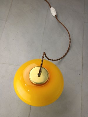 Mid-Century Yellow Glass and Brass Mushroom Table Lamp-HGJ-1440913