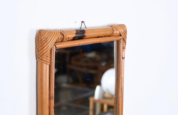 Mid-CenturyRectangular Mirror in Rattan, Bamboo and Wicker, Italy, 1970s-JDR-1743404