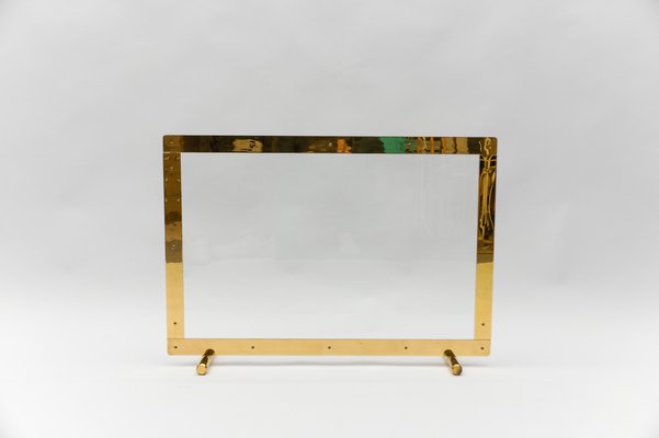 Mid-Centutry Modern Fireplace Screen in Gold and Glass, 1970s-KQB-1765629