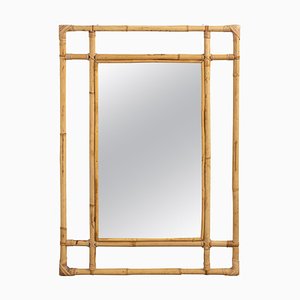 Midcentury Bamboo and Rattan Rectangular Wall Mirror, 1970s-LYQ-1817262