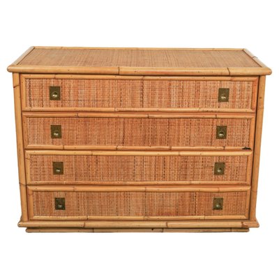 Midcentury Bamboo, Rattan and Brass Chest of Drawers attributed to Dal Vera, Italy, 1970s-LYQ-1758582