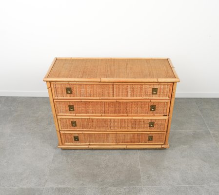 Midcentury Bamboo, Rattan and Brass Chest of Drawers attributed to Dal Vera, Italy, 1970s-LYQ-1758582