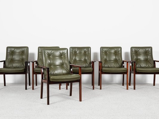 Midcentury Danish Chairs in Rosewood and Leather by Arne Vodder for Sibast, Set of 6-MF-2041502