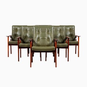 Midcentury Danish Chairs in Rosewood and Leather by Arne Vodder for Sibast, Set of 6-MF-2041502