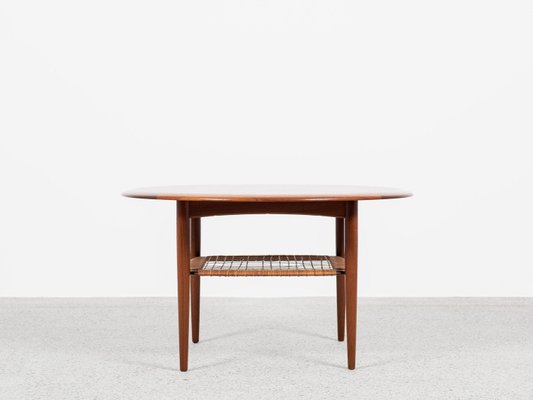 Midcentury Danish Round Coffee Table in Teak and Cane by Johannes Andersen for Silkeborg, 1960s-MF-2024080