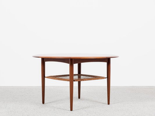 Midcentury Danish Round Coffee Table in Teak and Cane by Johannes Andersen for Silkeborg, 1960s-MF-2024080