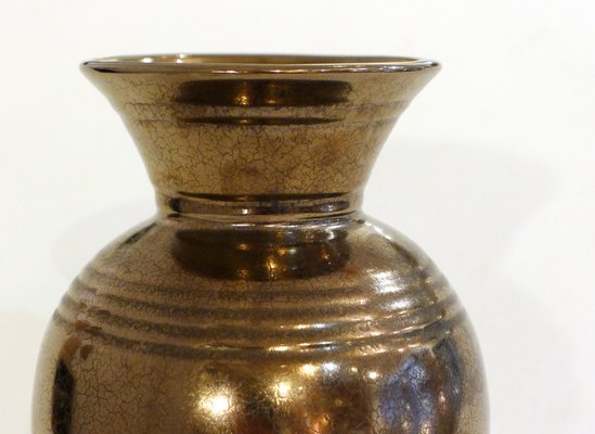 Midcentury English Golden Metallic Vase by Prinknash Abbey-RNR-1071116