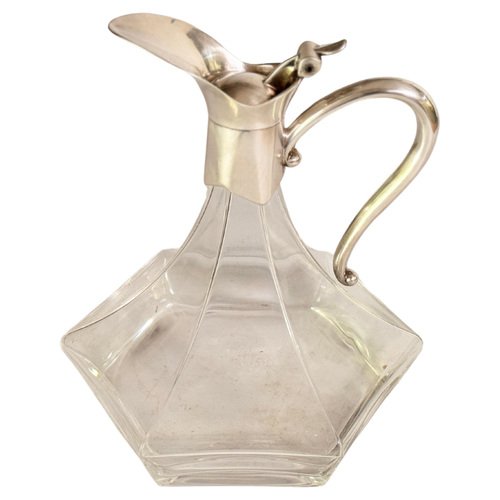 Midcentury French Glass and Silver Plated Wine Decanter with Stopper