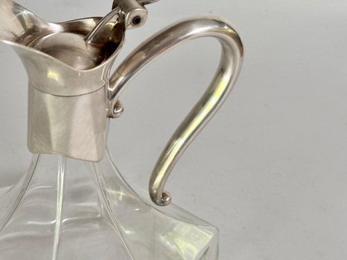 Midcentury French Glass and Silver Plated Wine Decanter with Stopper