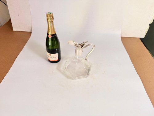 Midcentury French Glass and Silver Plated Wine Decanter with Stopper