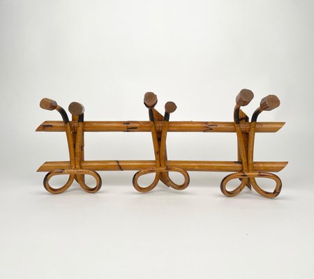 Midcentury French Riviera Rattan & Bamboo Italian Coat Rack, 1960s-LYQ-1171220