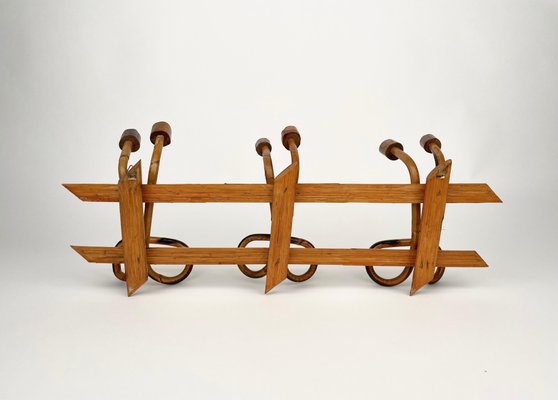 Midcentury French Riviera Rattan & Bamboo Italian Coat Rack, 1960s-LYQ-1171220