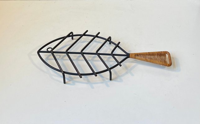 Midcentury Iron & Rattan Trivet Fish by Laurids Lonborg, 1960s-LCR-2032479