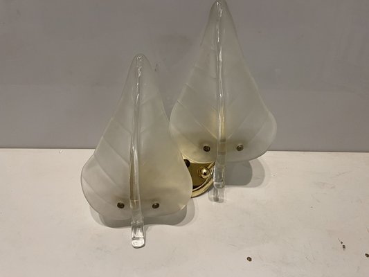 Midcentury Italian Murano Glass Leaf Sconces, Set of 2-JJC-1319327