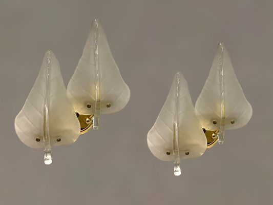 Midcentury Italian Murano Glass Leaf Sconces, Set of 2-JJC-1319327