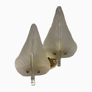 Midcentury Italian Murano Glass Leaf Sconces, Set of 2-JJC-1319327