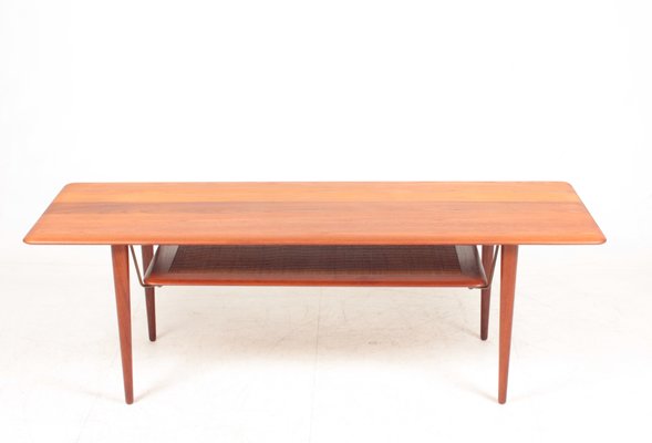 Midcentury Low Table in Solid Teak and Cane by White & Mølgaard, Made in Denmark From France & Søn / France & Daverkosen-FK-1140985