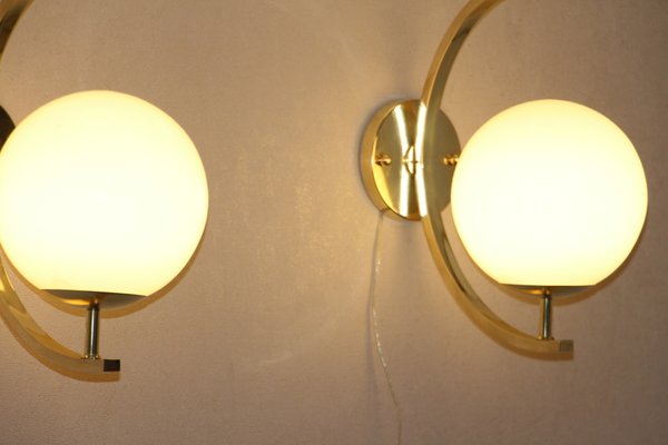 Midcentury Modern Italian Brass and White Glass Sconces, 1990s, Set of 2-YF-787584