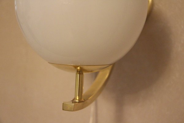 Midcentury Modern Italian Brass and White Glass Sconces, 1990s, Set of 2-YF-787584