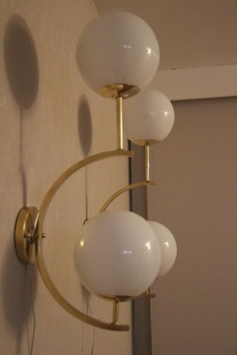 Midcentury Modern Italian Brass and White Glass Sconces, 1990s, Set of 2-YF-787584