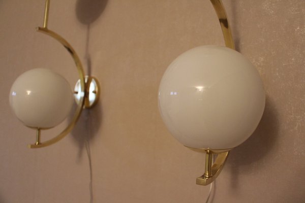 Midcentury Modern Italian Brass and White Glass Sconces, 1990s, Set of 2-YF-787584