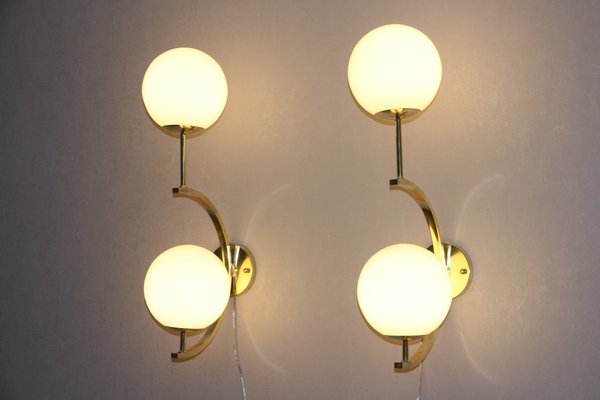 Midcentury Modern Italian Brass and White Glass Sconces, 1990s, Set of 2-YF-787584