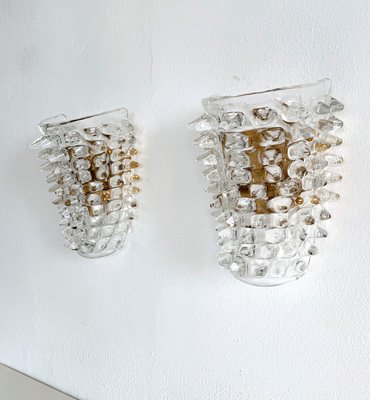 Midcentury Modern Italian Murano Glass and Brass Wall Lights from Barovier & Toso, 1990s, Set of 2-VNE-2028967