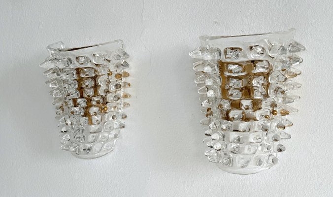 Midcentury Modern Italian Murano Glass and Brass Wall Lights from Barovier & Toso, 1990s, Set of 2-VNE-2028967